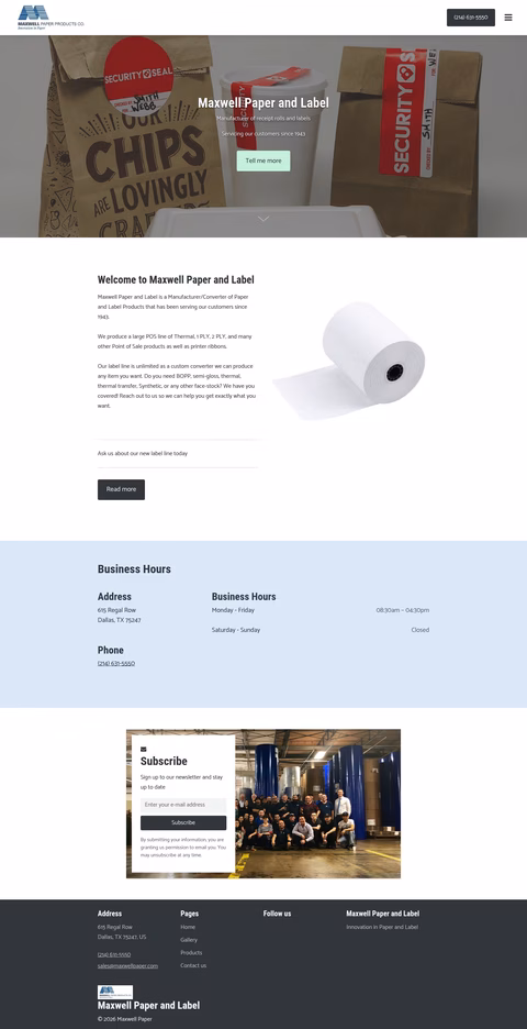 Maxwell-Paper-Products Homepage 1440px