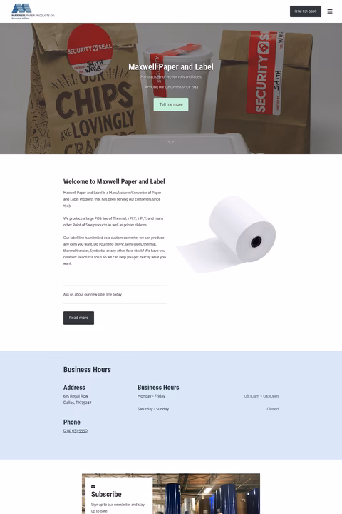 Maxwell-Paper-Products Homepage 1440px
