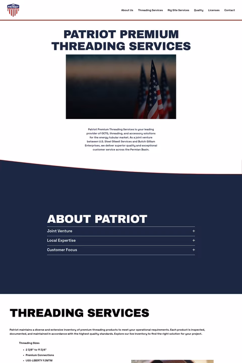 Patriot-Premium-Threading-Services Homepage 1440px