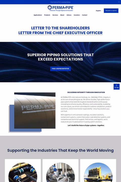 Perma-Pipe-International-Holdings Homepage 1440px