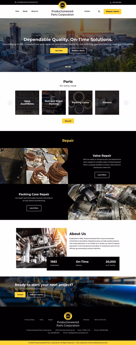 Productioneered-Parts-Corporation Homepage 1440px