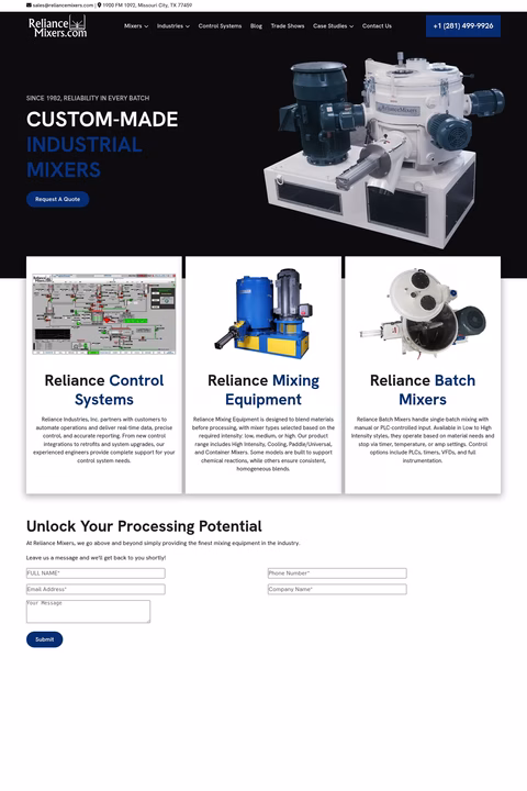 Reliance-Mixers Homepage 1440px