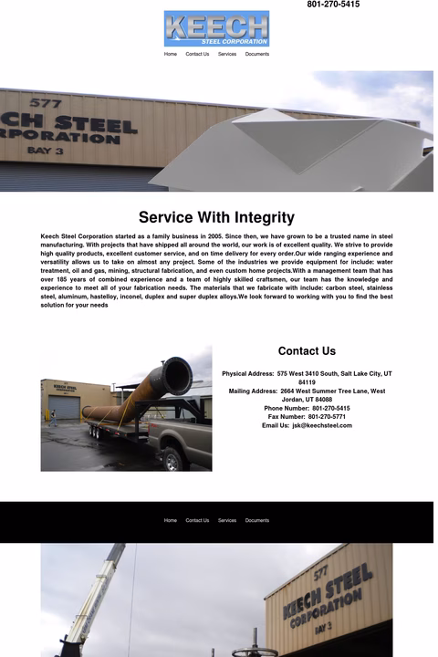 Keech-Steel-Corporation Homepage 1440px