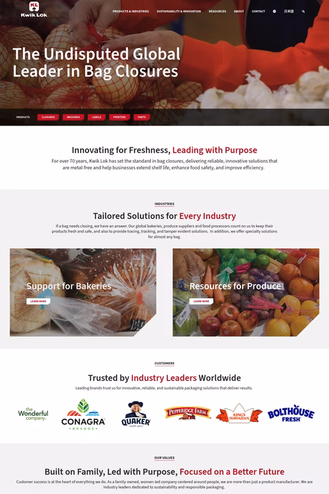 Kwik-Lok Homepage 1440px
