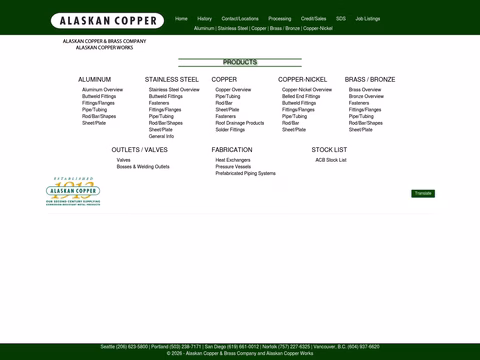 Alaskan-Copper-Brass-Company Homepage 1440px
