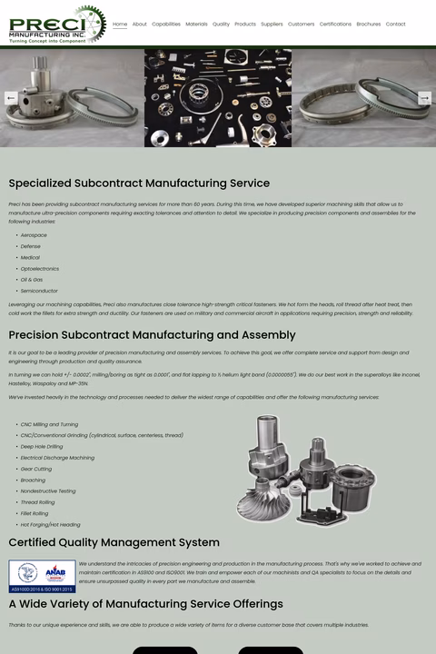 Preci-Manufacturing Homepage 1440px