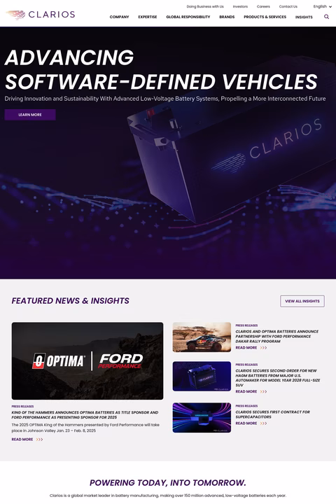 Clarios Homepage 1440px