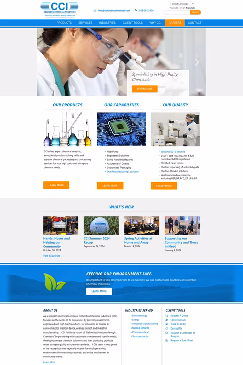 Columbus-Chemical-Industries Homepage 1440px
