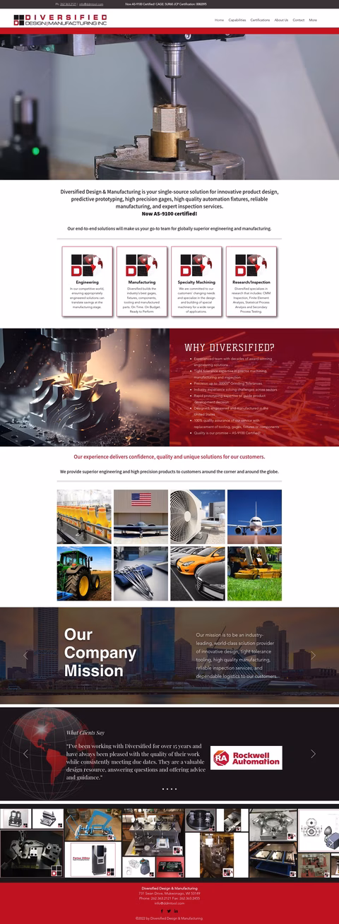 Diversified-Design-Manufacturing Homepage 1440px