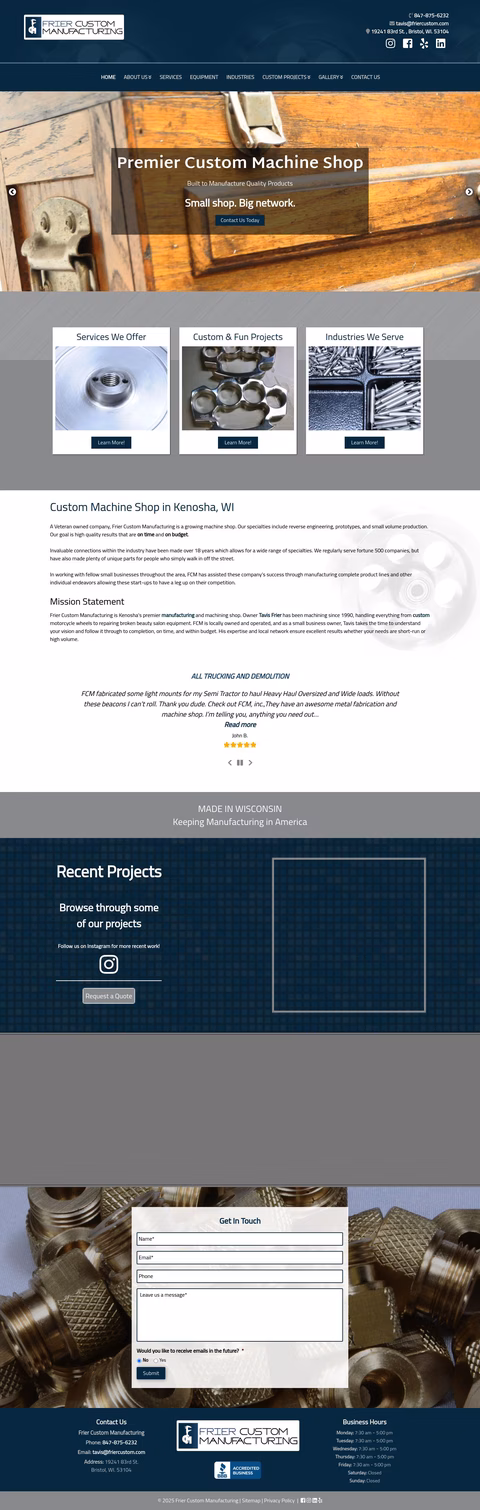 Frier-Custom-Manufacturing Homepage 1440px