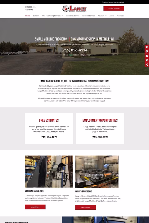 Lange-Machine-Tool-Co Homepage 1440px
