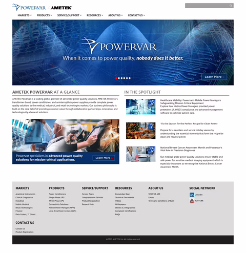 Ametek-Powervar Homepage 1440px