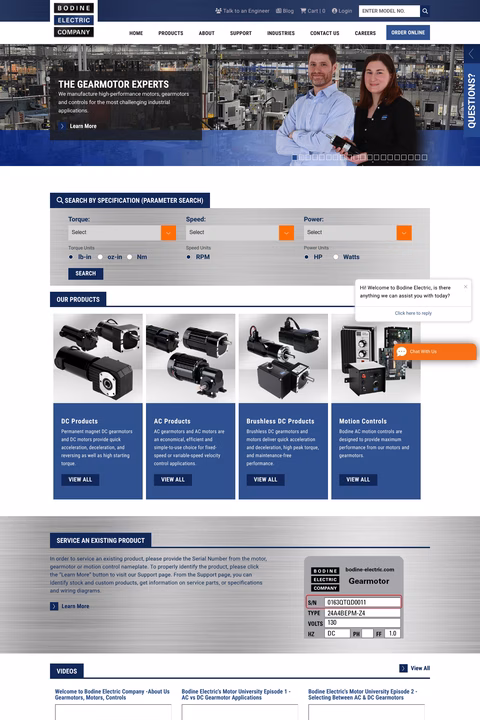 Bodine-Electric-Company Homepage 1440px