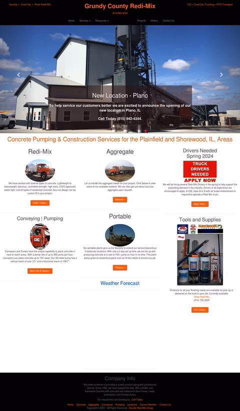 Grundy-County-Redi-Mix Homepage 1440px