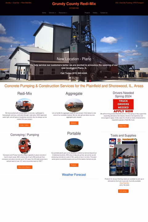 Grundy-County-Redi-Mix Homepage 1440px