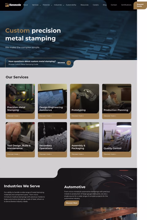 Kenmode-Precision-Metal-Stamping Homepage 1440px