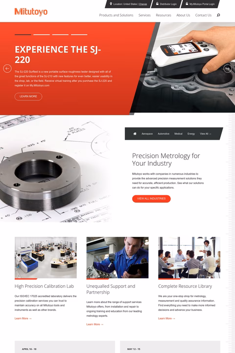 Mitutoyo-America Homepage 1440px