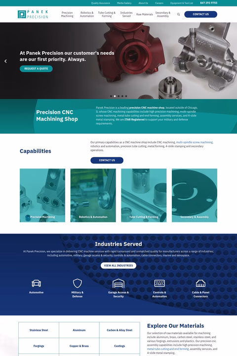 Panek-Precision-Products Homepage 1440px
