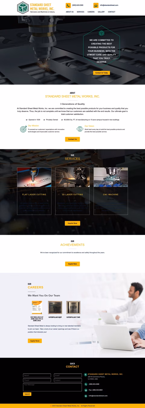 Standard-Sheet-Metal-Works Homepage 1440px