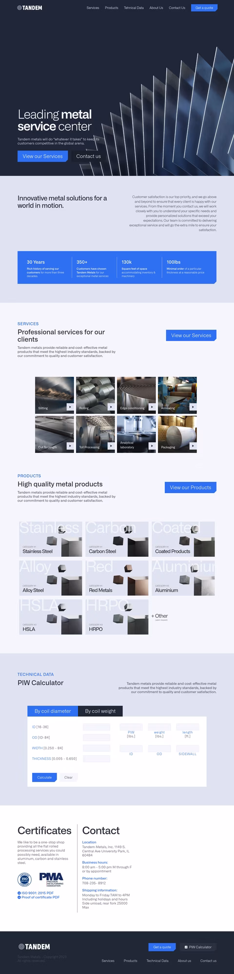 Tandem-Metals Homepage 1440px