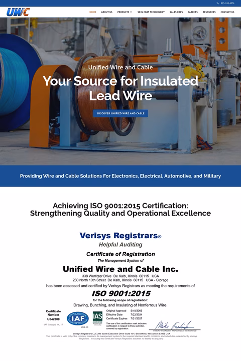 Unified-Wire-Company Homepage 1440px