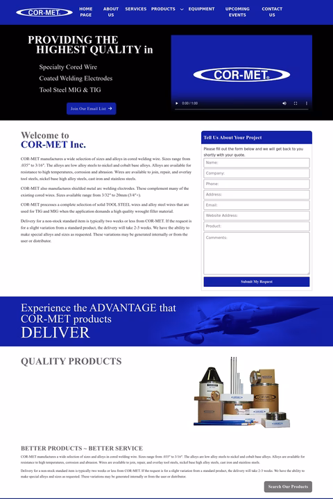 Cor-Met-Inc Homepage 1440px