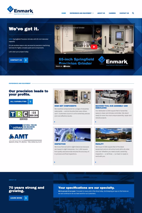Enmark-Tool-Gage-Co Homepage 1440px