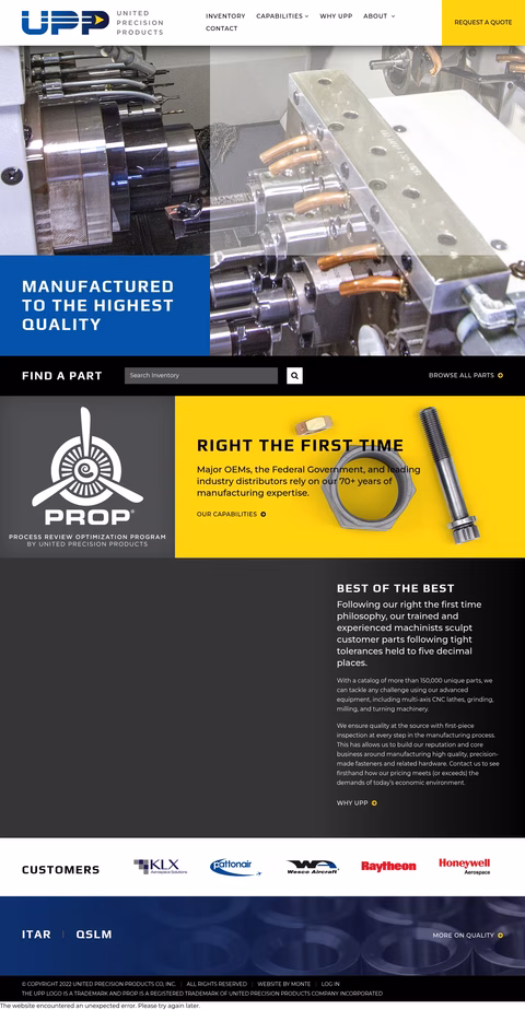 United-Precision-Products-Company Homepage 1440px