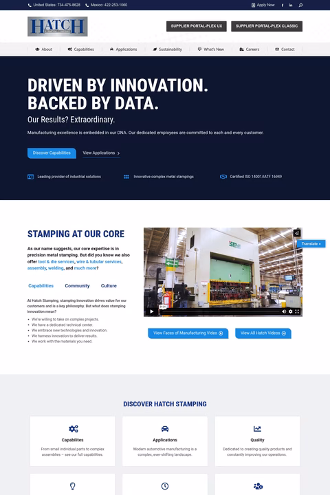 Hatch-Stamping-Company Homepage 1440px