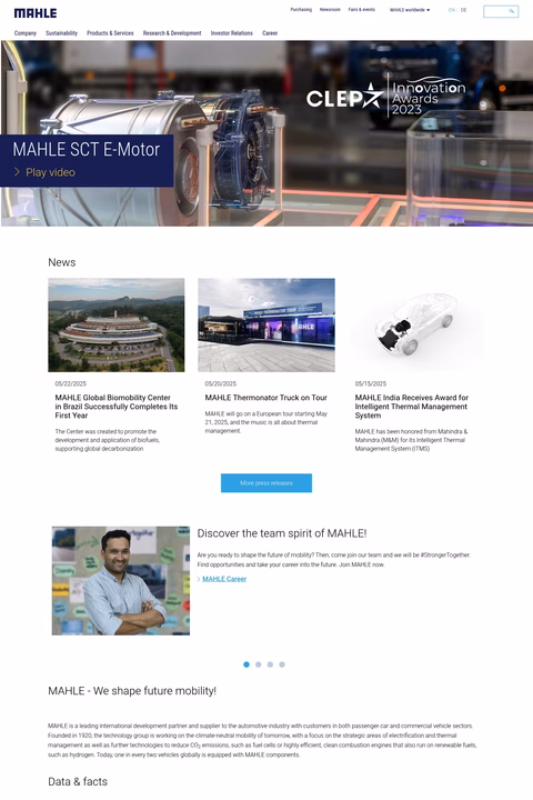 Mahle-Group Homepage 1440px