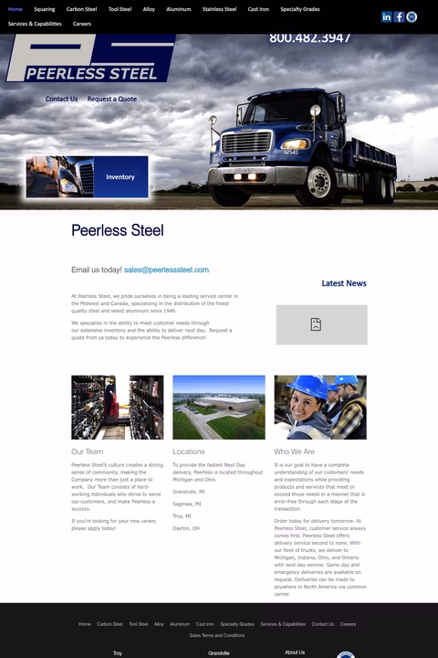 Peerless-Steel Homepage 1440px