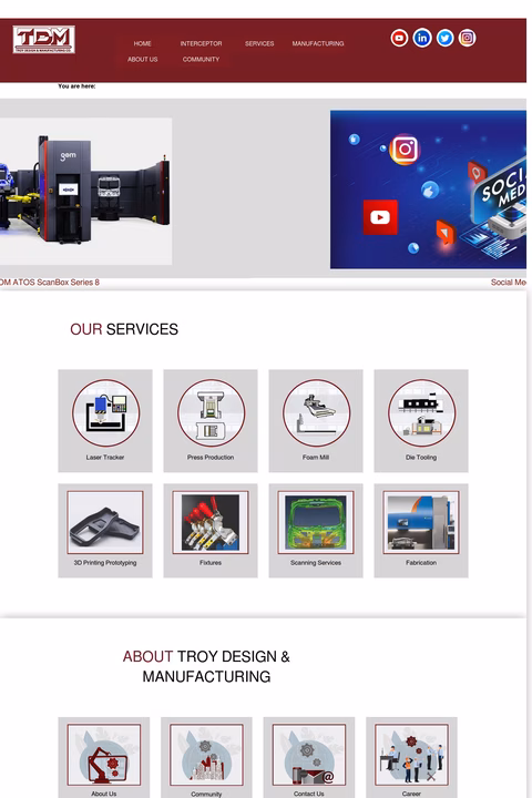 Troy-Design-Manufacturing Homepage 1440px