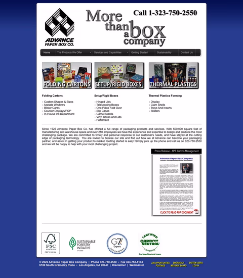Advance-Paper-Box-Company Homepage 1440px