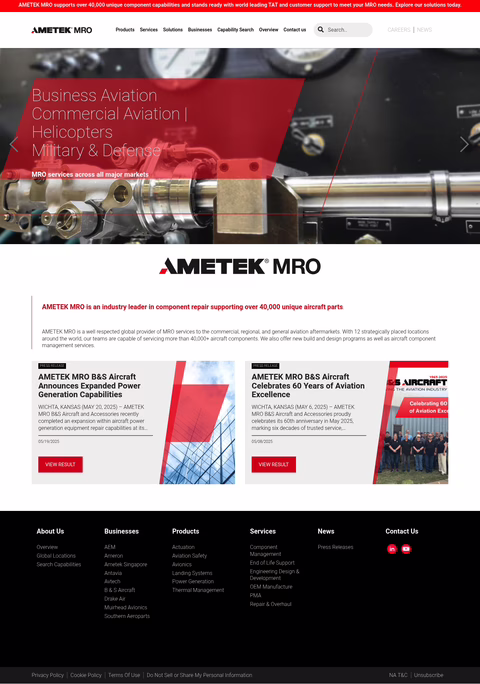 Ametek-Mro Homepage 1440px