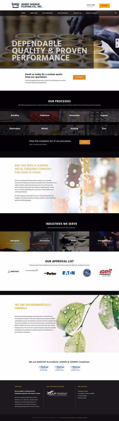 Barry-Avenue-Plating-Company Homepage 1440px