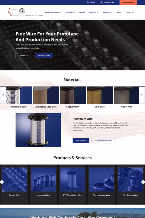 California-Fine-Wire-Company Homepage 1440px
