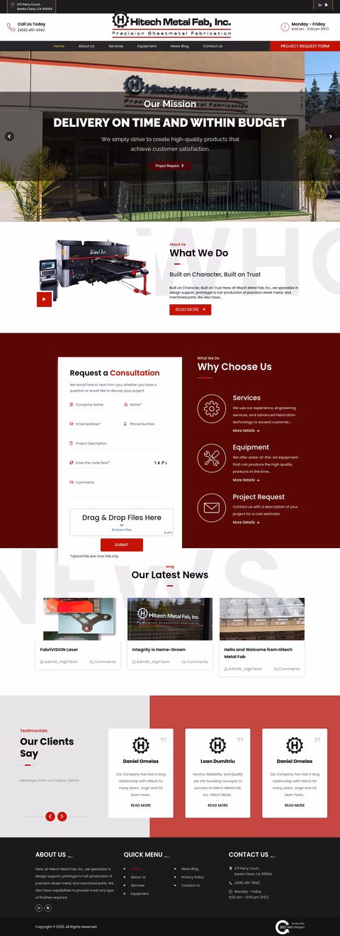 Hitech-Metalfab Homepage 1440px