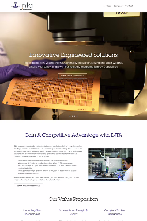 Inta-Technologies Homepage 1440px