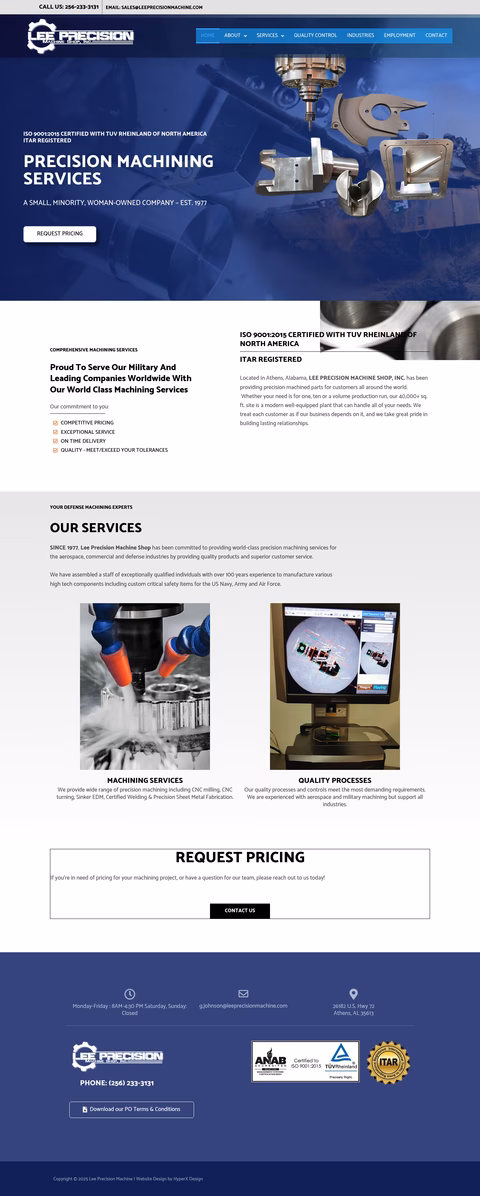 Lee-Precision-Machine-Shop Homepage 1440px