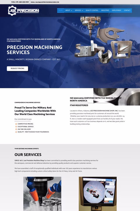 Lee-Precision-Machine-Shop Homepage 1440px