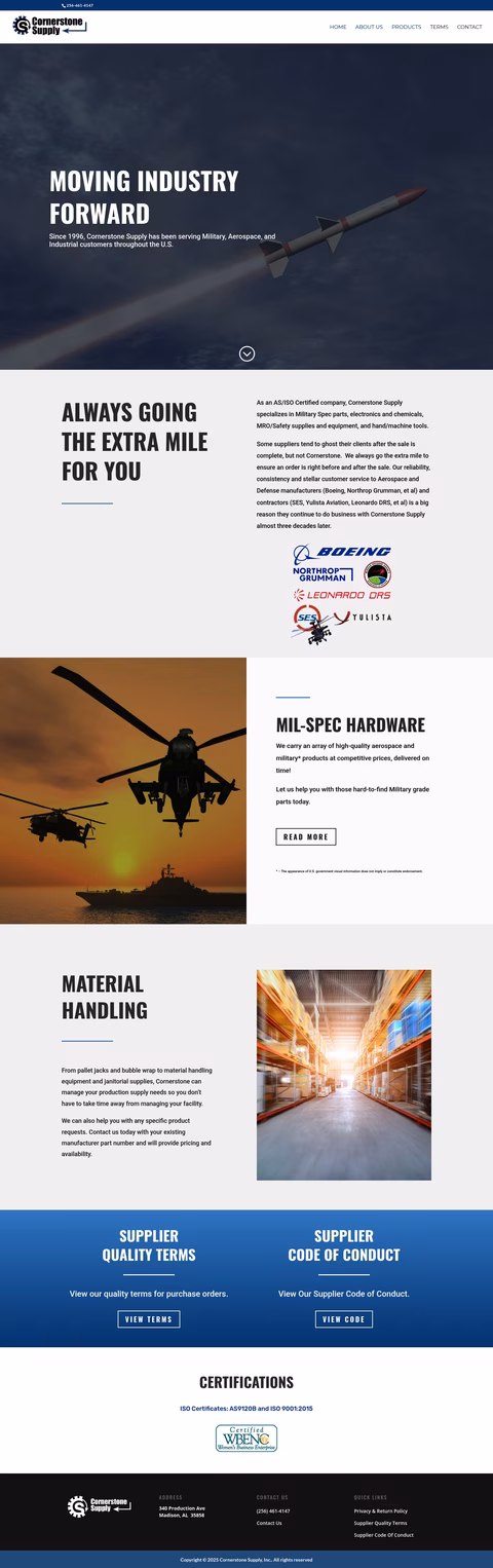 Cornerstone-Service-Supply Homepage 1440px