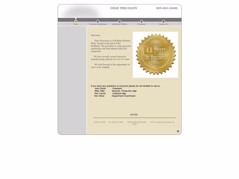 Dixie-Precision Homepage 1440px