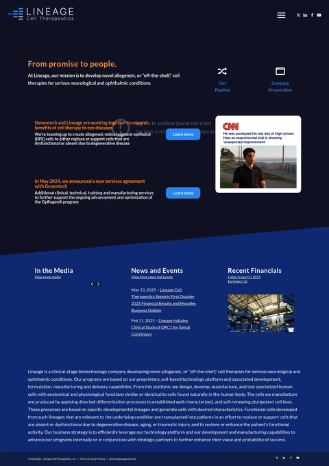 Lineage-Cell-Therapeutics Homepage 1440px