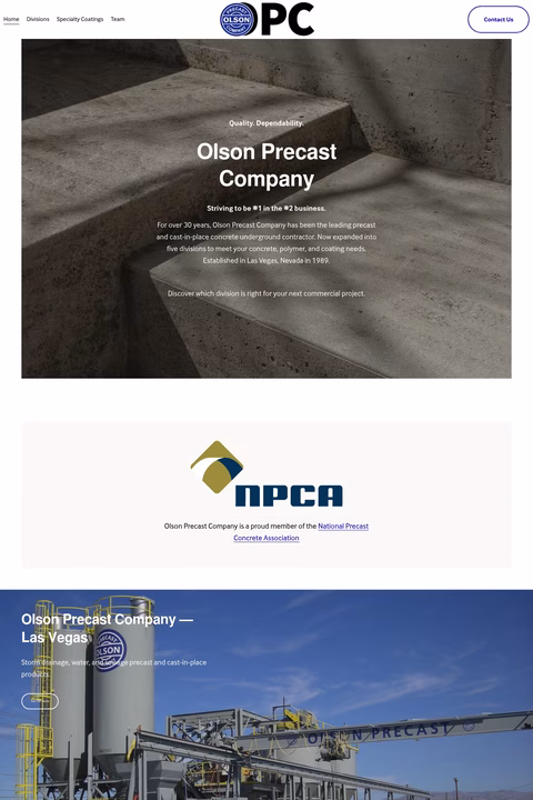 Olson-Precast-Company Homepage 1440px
