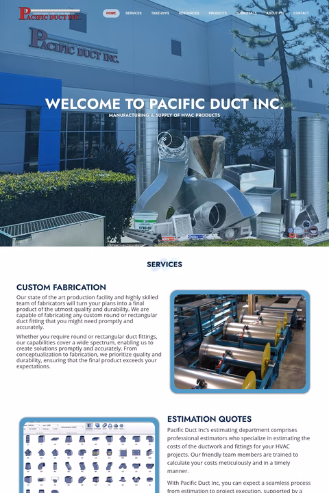 Pacific-Duct Homepage 1440px