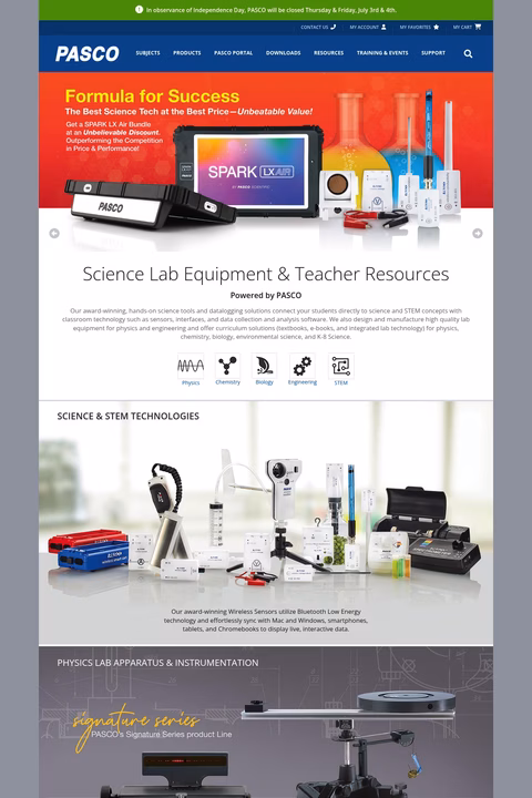 Pasco-Scientific Homepage 1440px