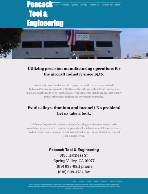 Peacock-Tool-Engineering Homepage 1440px