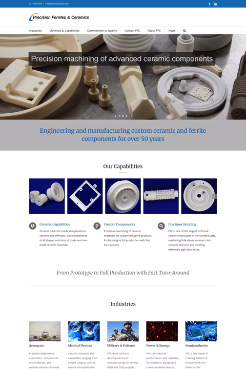 Precision-Ferrites-Ceramics Homepage 1440px