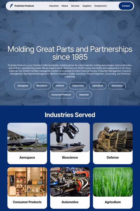 Pro-Action-Products Homepage 1440px