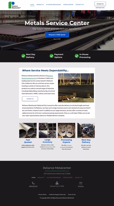 Reliance-Metalcenter Homepage 1440px